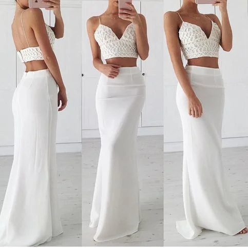 Women's Everyday Attire WHITE V NECK LONG PROM GOWN, WHITE FORMAL DRESS   cg10485