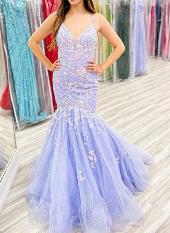 Women's Activewear Outfit Artful Design Women Mermaid Lace Prom Dresses Long V-Neck Appliques Evening Gowns Sleeveless Formal Party Dress YPD670