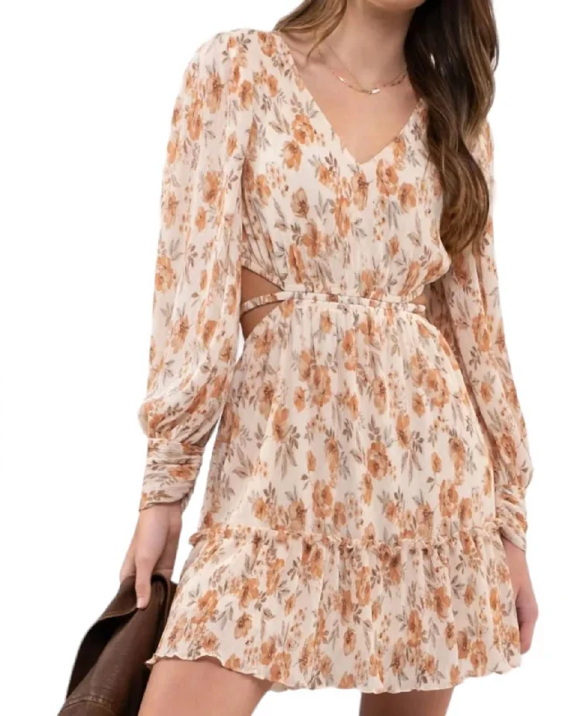 Timeless Women's Outfit Mid - Season Sale Cutout Floral Mini Dress In Natural Multi