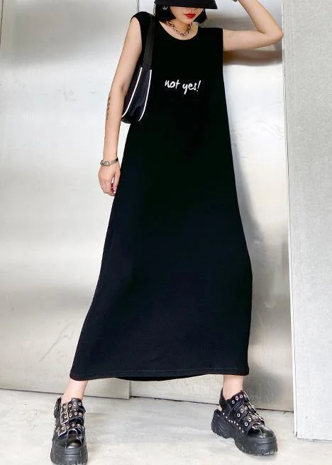 Women's Fashionable Clothing Sets Flash Deals Modern black cotton quilting clothes o neck sleeveless Robe summer Dresses