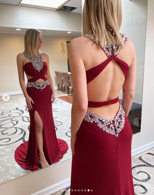 Women's Urban Clothing Last Chance Sale Red Prom Dress,Mermaid Prom Gown,Beading Evening Dress,Satin Prom Gown   cg11085