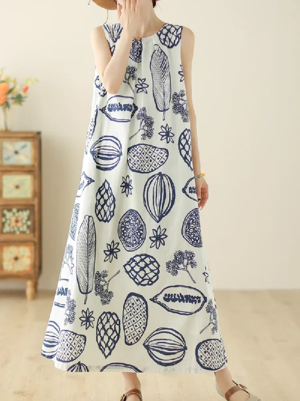 Women's Transitional Apparel Lighten Up with Nordic Styles Women's Tropical Plant And Flower Print Sleeveless A-Line Dress