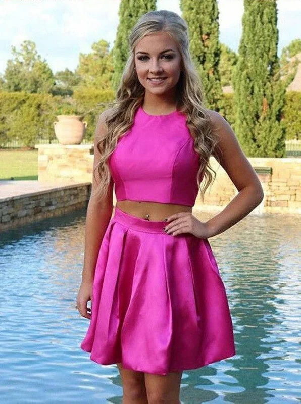 Women's Comfortable Lounge Attire Urban Sophistication Fuchsia Two Piece Round Neck Satin Women's Cross Back Dress OC112