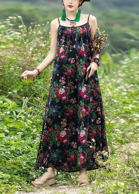 Women's Occasion Wear Clothing Summer Splash Sale DIY sleeveless tie waist cotton clothes Photography black print A Line Dresses summer