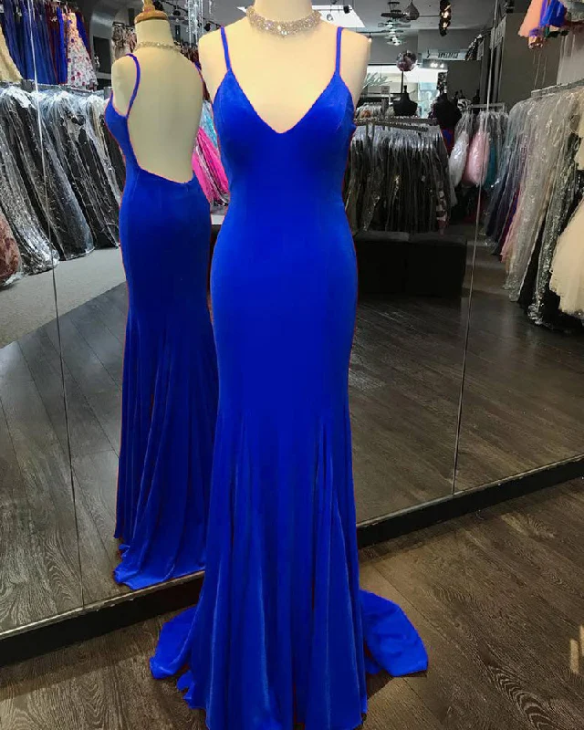 Women's Contemporary Clothing Feminine Charm Spaghetti Straps Royal Blue /Red Fitted Long Party Dresses Evening Gown PL5536