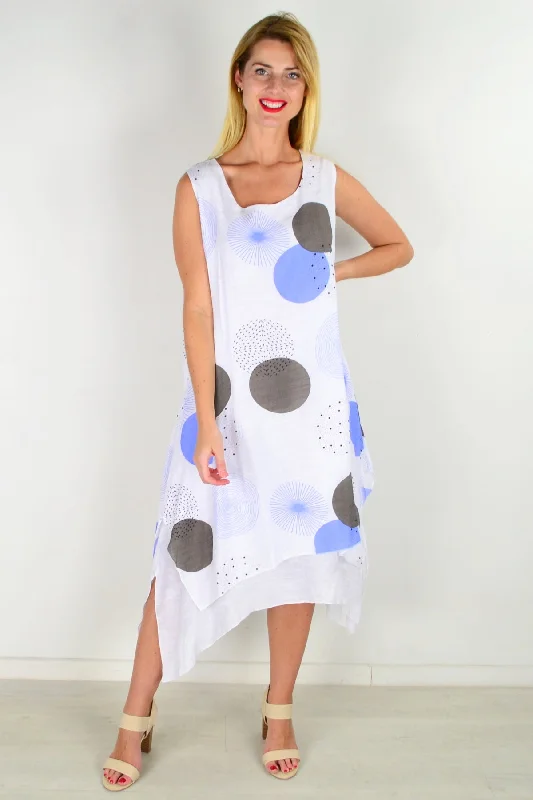 Women's Work Apparel Feminine Soft - Hued Look Blue Spot Sleeveless Tunic Dress