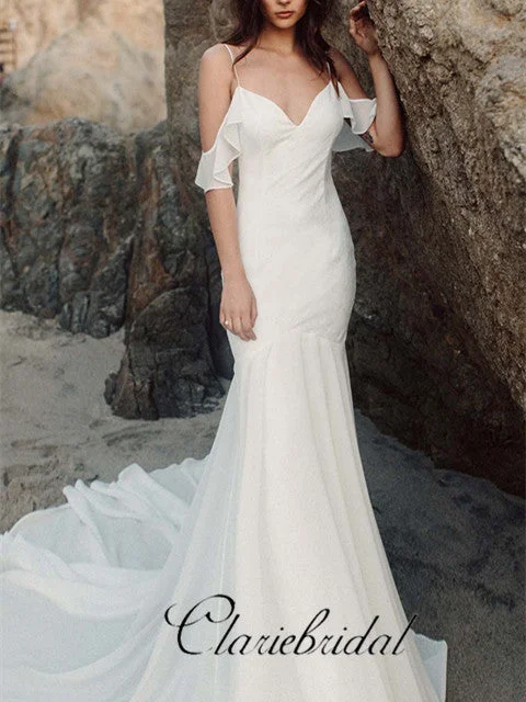 Classic Women's Clothing Styles Score Big on Glamorous Red - Carpet Styles Romantic Mermaid Beach Wedding Dresses, Off Shoulder Bridal Gown