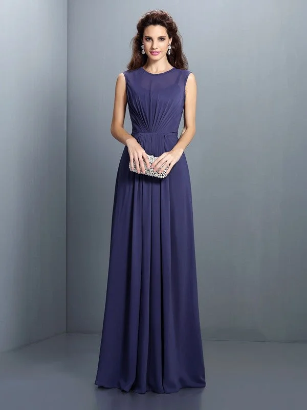 Women's Athletic Clothes Mother's Day Special A-Line/Princess High Neck Pleats Sleeveless Long Chiffon Bridesmaid Dresses