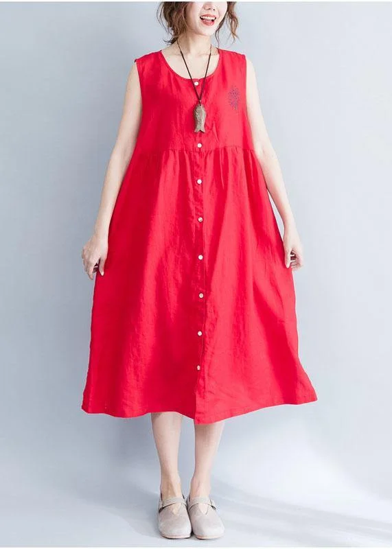 Women's Clothes For Work Events Effortless Comfort Unique red sleeveless linen quilting dresses patchwork Love summer Dresses