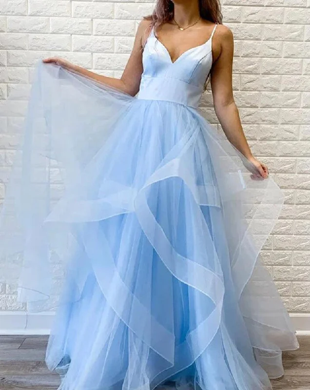 Women's Sporty Clothes Elegant Details Women Tulle Prom Dresses Long V-Neck Evening Gowns Formal Party Dress YPD531