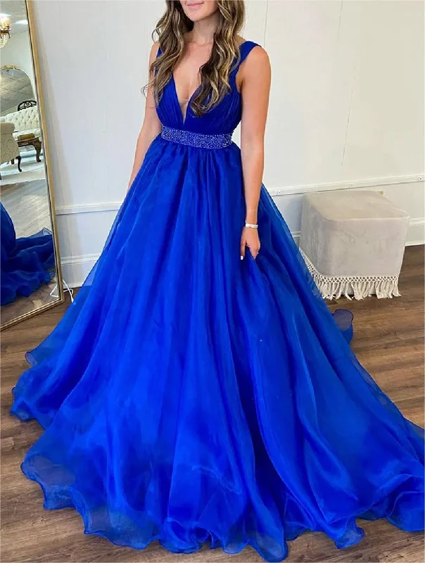 Women's Tops And Clothing Today Only Women A-Line V-Neck Prom Dresses Long Beads Evening Gowns Sleeveless Formal Party Dress YPD690