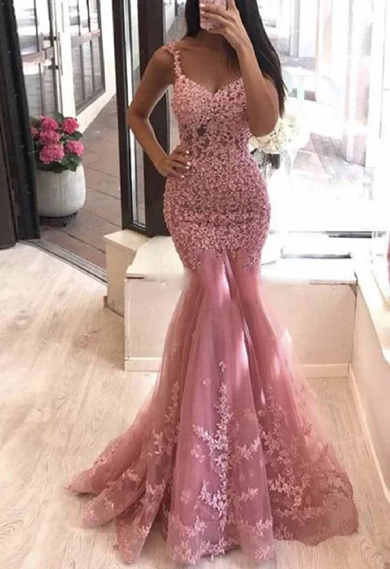 Women's Luxury Garments Bold Silhouette Women Mermaid Appliques Prom Dresses Long V-Neck Lace Evening Gowns Formal Party Dress YPD581