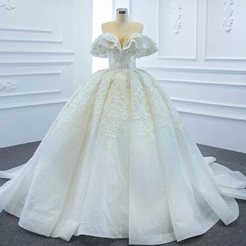 Women's Trendy Casual Clothes Graceful Movement Popular Off the Shoulder Lace Ball Gown Wedding Dress