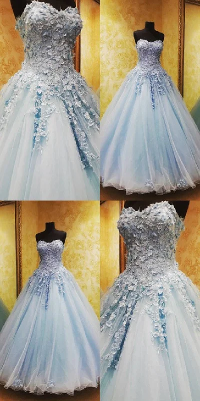 Modern Women's Attire Charming Tulle Appliques Ball Gown Prom Dresses, Blue Quinceanera Dresses   cg10577