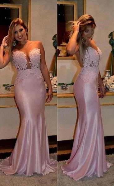 Women's Apparel And Garments Elevated Style Pink Strapless Trumpet/Mermaid Stretch Satin Prom Dresses    cg16097