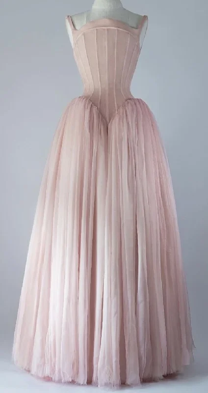 Stylish Women's Garments Winter Warm - Up Sale Vintage Ball Gown Straps Pink Tulle Long Length Prom Dresses Birthday Outfits C3554