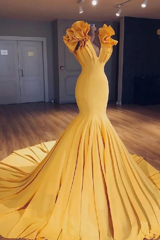 Stylish Clothes For Women Save on Inspired Styles YELLOW SATIN MERMAID LONG PROM DRESS, YELLOW EVENING DRESS cg2758