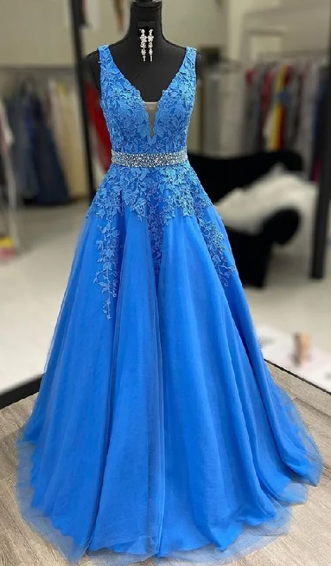 Stylish Outerwear Clothes For Women formal blue prom dresses, simple lace prom gowns, elegant evening party dresses for teens   cg7928