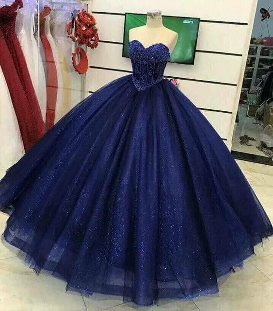 Women's Chic Outerwear Outfit Gorgeous Beading Sweetheart neck Tulle Quinceanera Dresses, Blue Ball Gown Prom Dress  cg10979