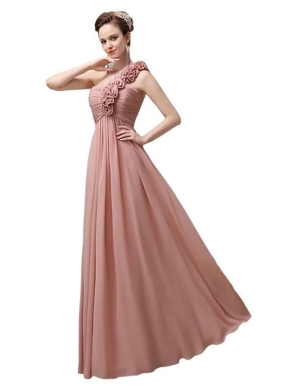 Women's High-End Clothing Huge Savings on Parisian Styles Simple A-line One-Shoulder Floor-Length Chiffon Long Bridesmaid Dresses