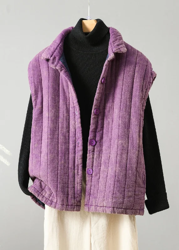 Classic Clothes For Women Elegant Contour Vintage Purple Button Patchwork Fine Cotton Filled Vest Sleeveless