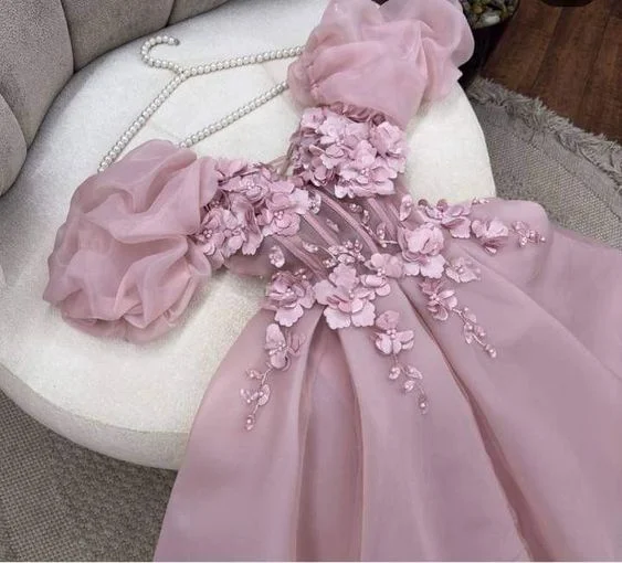 Women's Transitional Apparel Big Savings on Rustic Countryside Styles Pretty Ball Gown Strapless Short Sleeves Pink Hand Made Flowers Prom Dresses Long Evening Dress C2963