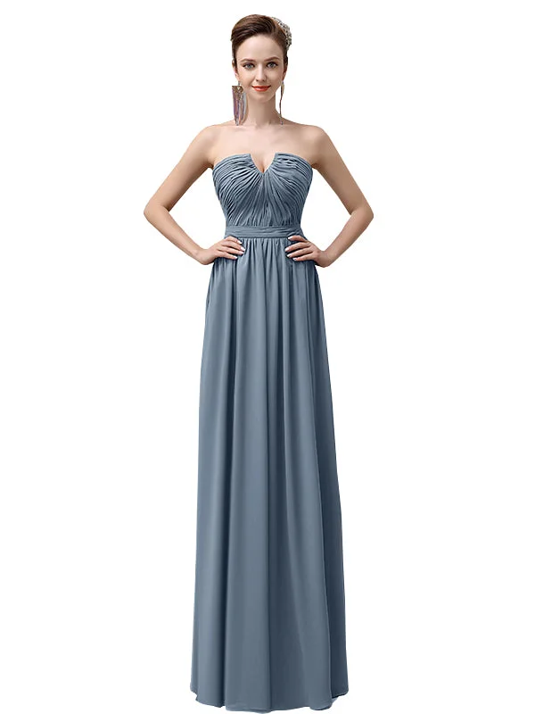 Women's Formal Event Clothing Grab Romantic Date - Night Styles Now Sweetheart Simple A-line Floor-Length Chiffon Long Bridesmaid Dresses