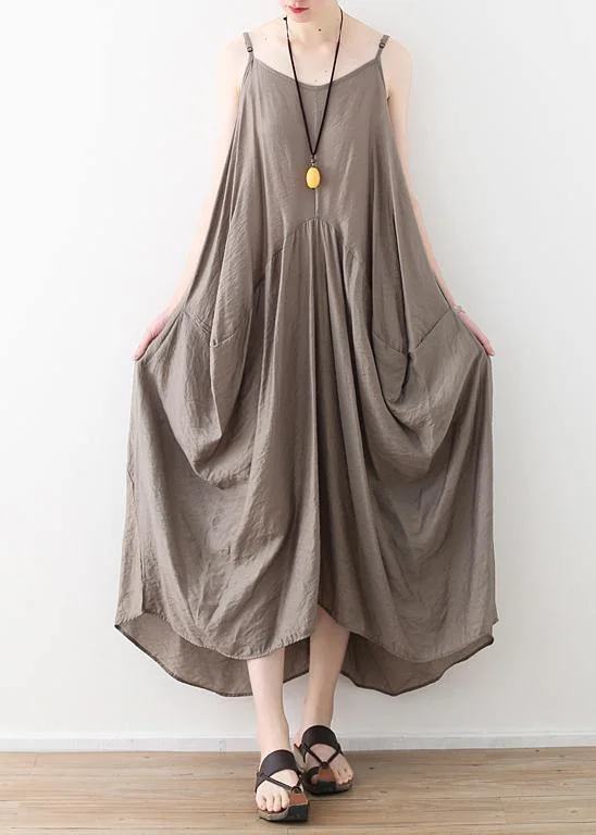 Women's Relaxed Clothes Alluring Design Elegant sleeveless cotton Long Shirts linen gray Kaftan Dress summer