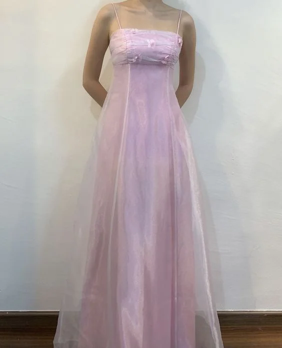 Women's Everyday Apparel Final Clearance Vintage A Line Spaghetti Straps 90s Pink Tulle Prom Dresses Evening Gowns C3041