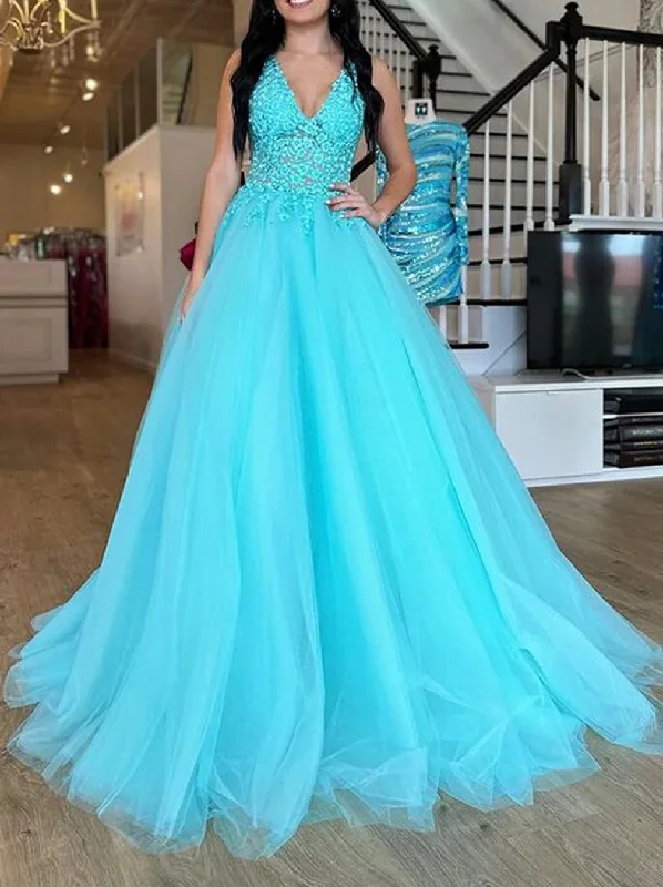 Women's Vintage-Inspired Clothing Huge Savings on Parisian Styles Women V-Neck Lace Prom Dresses Long Backless Appliques Evening Gowns Sleeveless Formal Party Dress YPD678