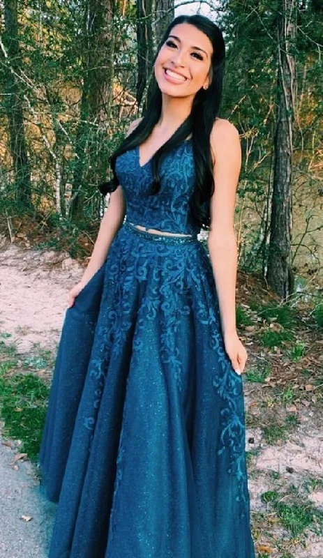 Women's Relaxed Clothes two piece prom dresses, formal graduation party dresses, blue prom gowns for teens   cg7925