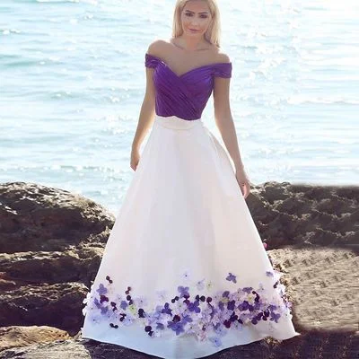 Stylish Clothes For Women Purple Prom Gowns,Chiffon Party Dresses,Formal Prom Dresses With Handmade Flowers  cg8543