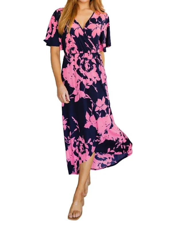 Women's Work Outfit For The Office Today Only Cheer Me Up Floral Maxi Dress In Navy/pink