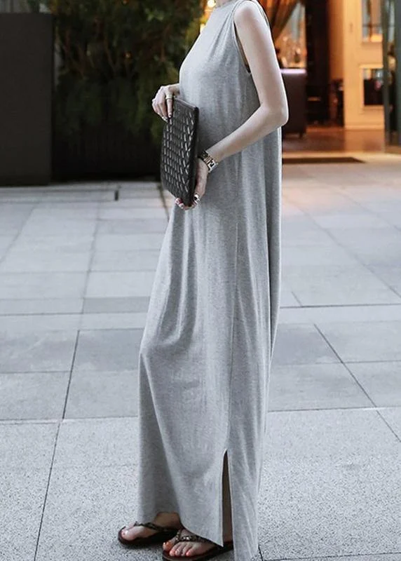 Women's Holiday Clothing Clearance Event Chic o neck sleeveless cotton quilting dresses Runway gray cotton robes Dresses