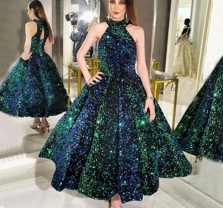 Women's Holiday Apparel Limited Quantities Green O-Neck Sexy Luxury Ankle-Length Evening Gowns Prom Dress    cg17865