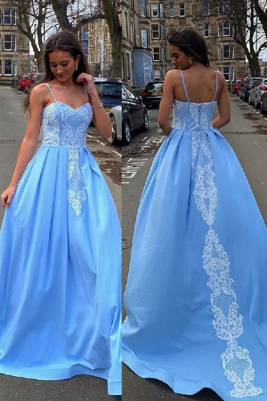 Women's Athletic Garments Artful Design BLUE SWEETHEART NECK SATIN LACE LONG PROM DRESS BLUE FORMAL DRESS   cg9325