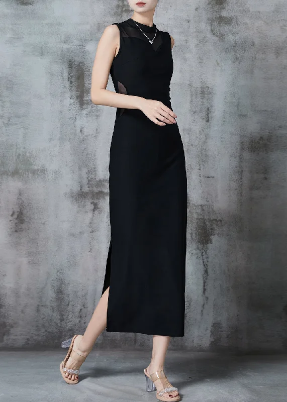 Women's Cozy Outfit For Lounging Contemporary Elegance Women Black Backless Cotton Wraped Dresses Sleeveless