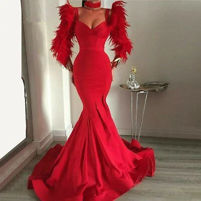 Women's Comfortable Lounge Attire Limited - Time Bundle Details about Red Fur Satin Mermaid Long Sleeve Evening Party Prom Dress Celebrity Formal Gown    cg17178