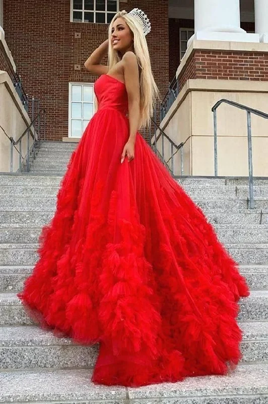 Women's Resort Attire Strapless Red Ball Gown  Prom Dress  cg10598