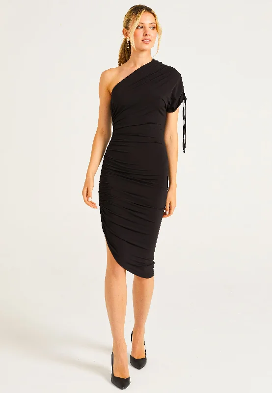 Classic Women's Clothing Styles Weekend Special BodyCon Midi Dress With One Shoulder Adjustable Sleeve