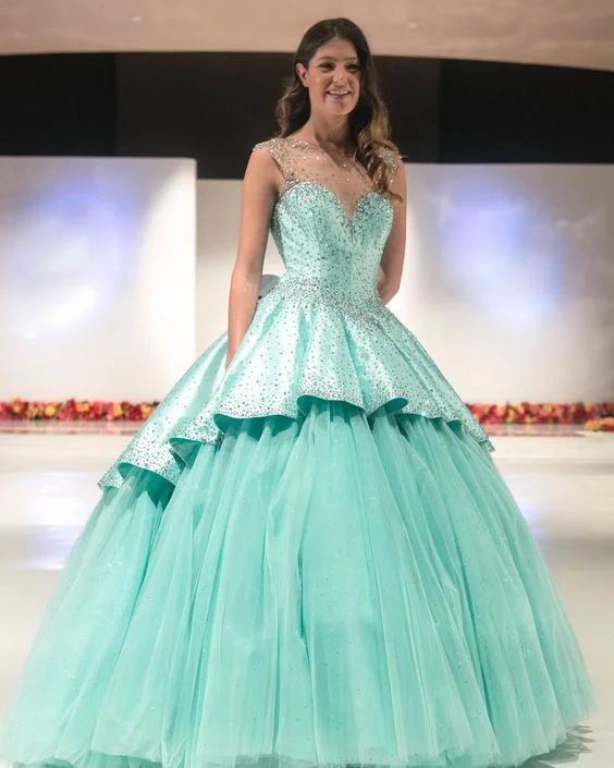 Affordable Women's Clothes Celebrate with Big Savings Glitter Mint Quinceanera Dresses Beaded Satin Prom Dresses   cg14936