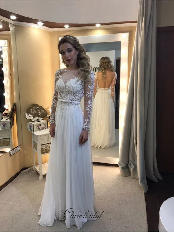 Luxury Women's Clothes Effortless Comfort Backless Long Sleeves Lace Wedding Dresses, Newest Lace Popular Wedding Dresses