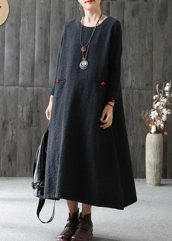 Women's Comfortable Garments Classic Timeless Elegant Style Loose cotton Wardrobes Vintage A-line Long Sleeve Cotton Loose Retro Dress