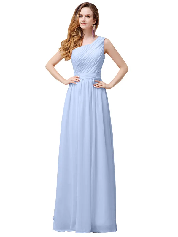 Women's Trendy Activewear Apparel End - of - Month Blowout One-Shoulder A-line Chiffon Elegant Floor-Length Long Bridesmaid Dresses