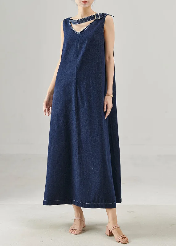 Sustainable Fashion Clothing For Women Mother's Day Special Natural Navy Oversized Denim A Line Dresses Sleeveless