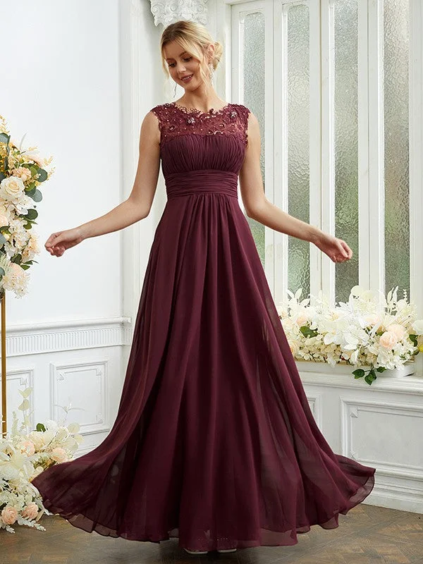 Charming Women's Clothes For Special Events Romantic Date - Night Ensemble A-Line/Princess Chiffon Lace Scoop Sleeveless Floor-Length Bridesmaid Dresses