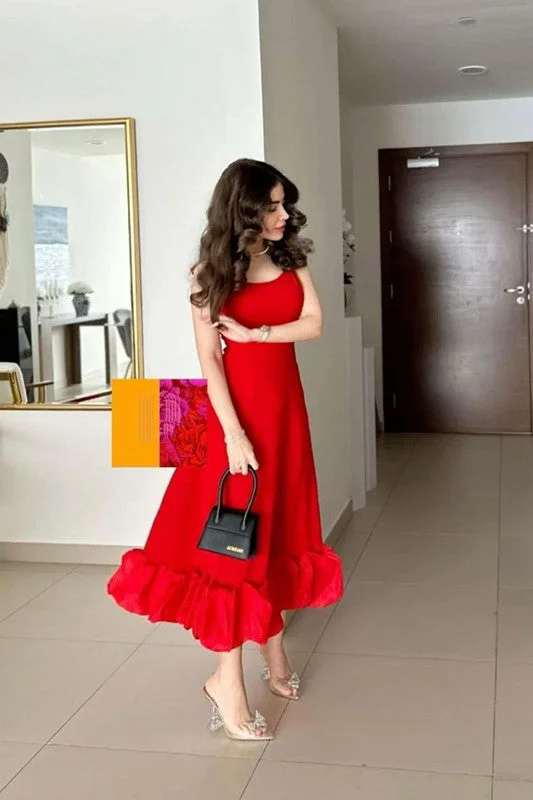 Women's Wardrobe Apparel Coastal Beach - Inspired Style Vintage A Line Spaghetti Straps Red Knee Length Prom Dresses Evening Gowns C3056