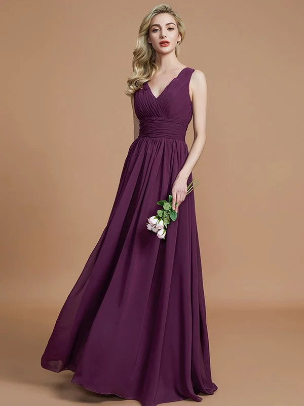 Women's Tops And Clothing Save on Classic Elegant Styles A-Line/Princess Sleeveless V-neck Floor-Length Chiffon Bridesmaid Dresses