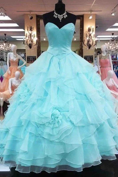 Women's Professional Attire Formal Blue Tiered Tulle Blue Ball Gown, Elegant Quinceanera prom Dress   cg10764