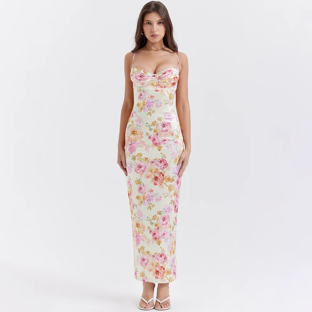 Women's Vacation Attire Flash Sale Agness Floral Maxi Bodycon Dress